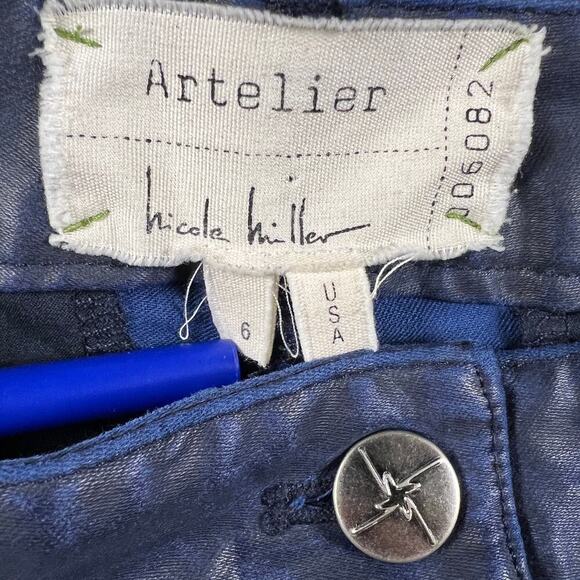 Nicole Miller Artelier Coated Navy Blue Skinny Jeans Zipper Ankle Size 6 - Picture 3 of 13